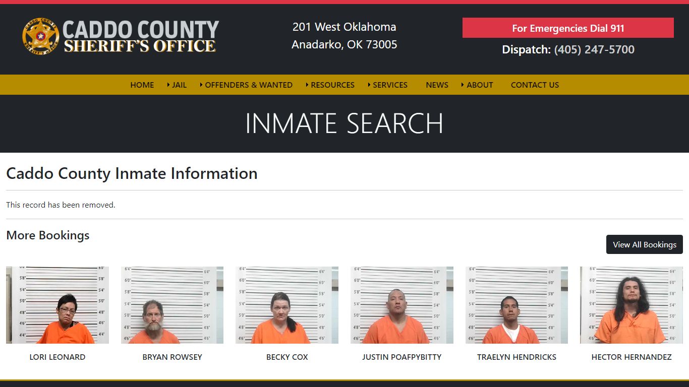 Inmate Search - - Caddo County Sheriff's Office